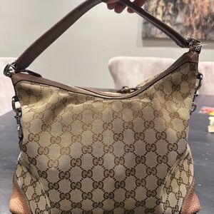 Gucci Tan and Brown Monogram Hobo Bag